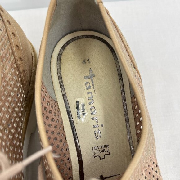 Tamaris Beige Leather Oxford Lace Up Shoes Women's EU 41 US 9.5 - Picture 7 of 9
